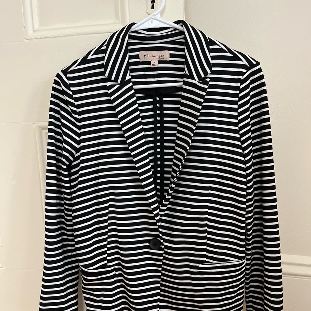 Black and white striped cotton blazer